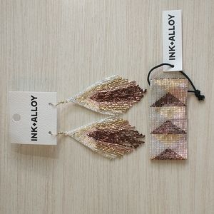 Ink+Alloy Mixed Metallic Stripe Fringe Earrings and Bead Bracelet